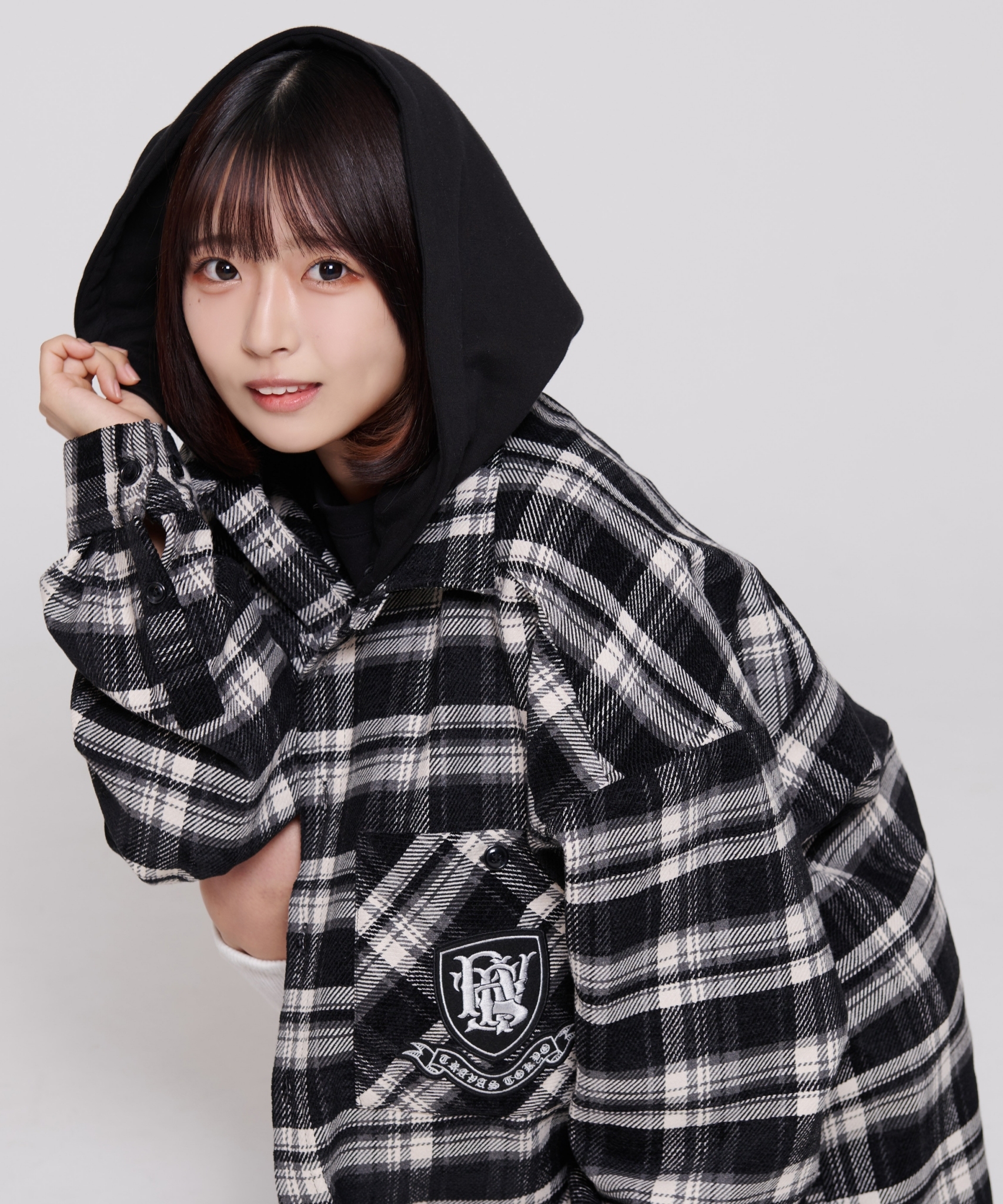 Emblem Embroidered Hooded Check Shirt