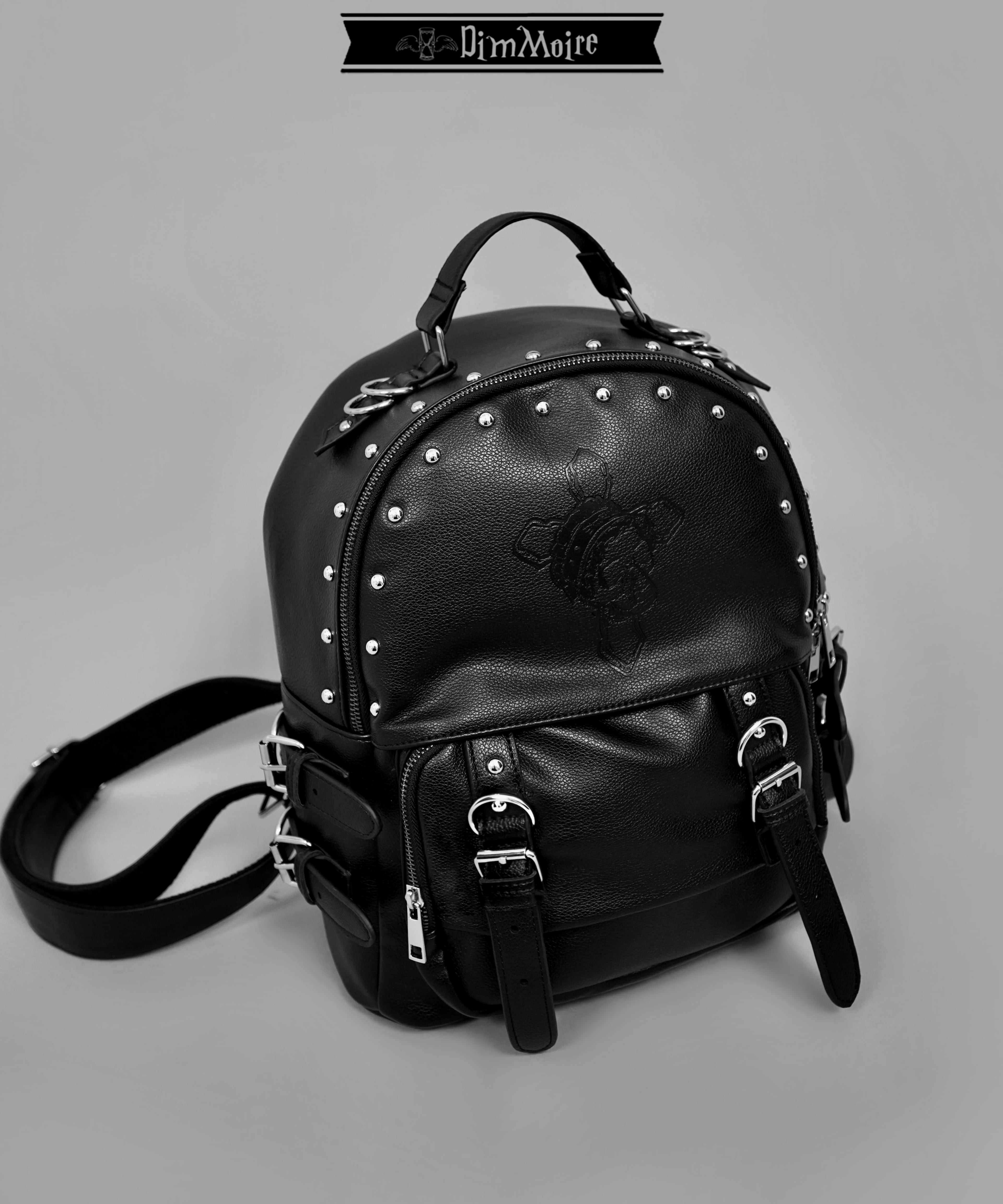 Skull Embossed Studded Backpack