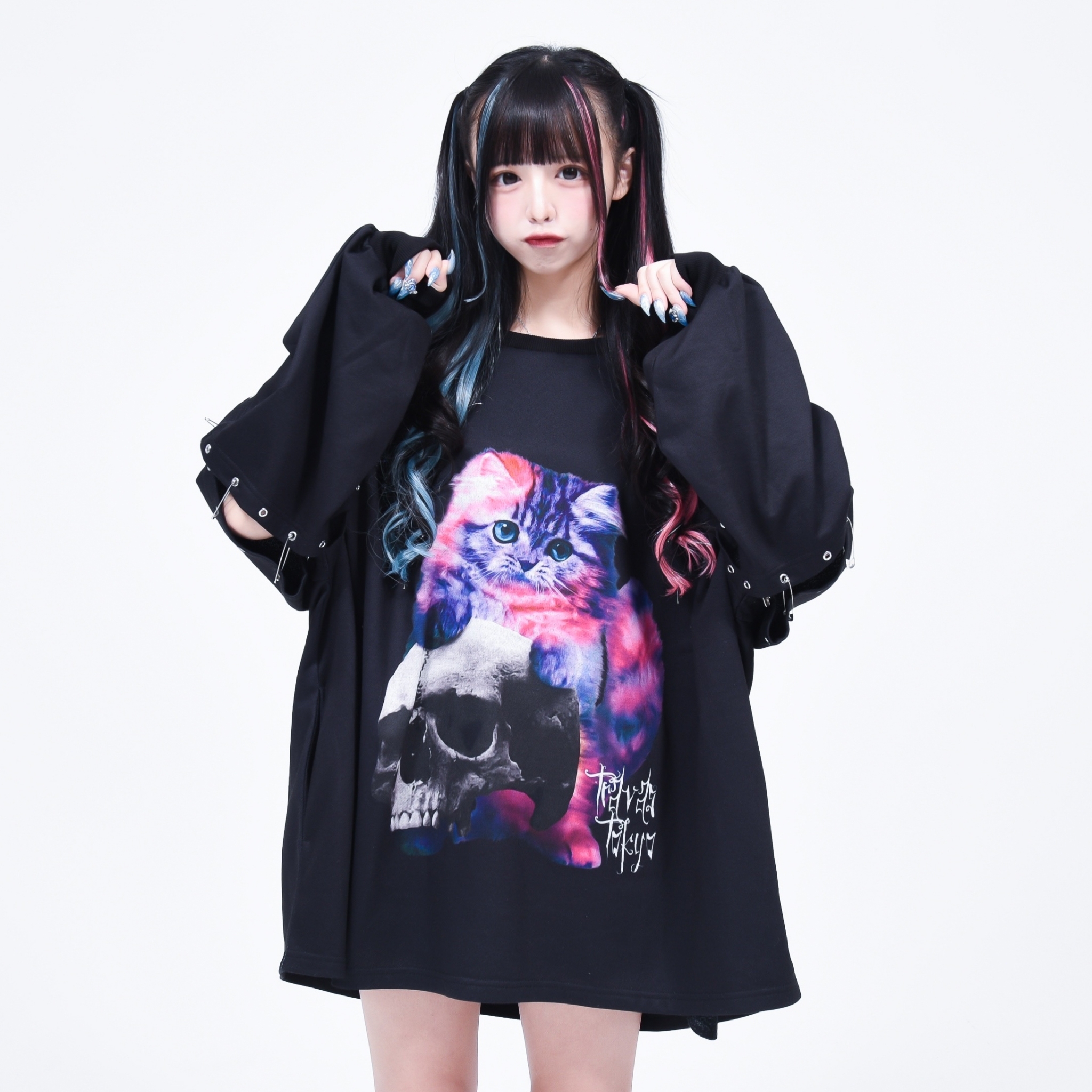 [TRAVAS TOKYO] Separate Sleeve Cat Print Sweatshirt